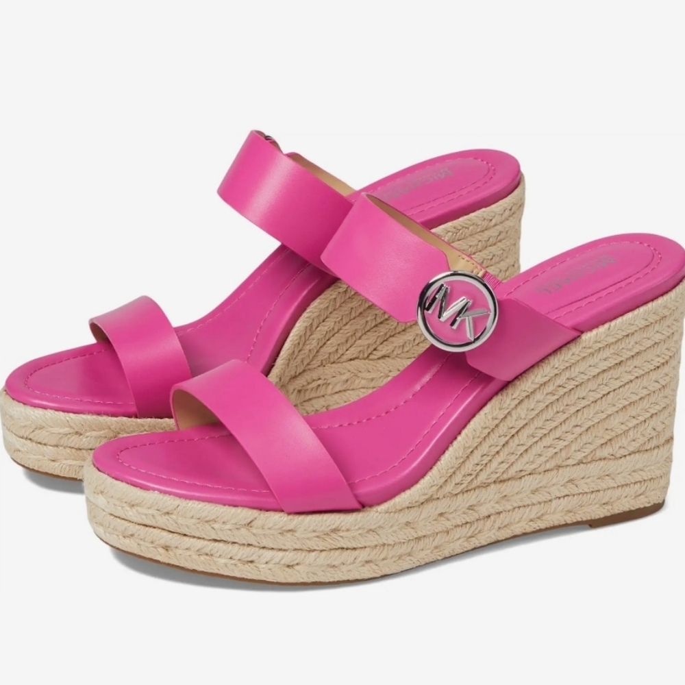 NWOB MICHAEL Michael Kors Hot Pink Espadrille Wedge Sandals